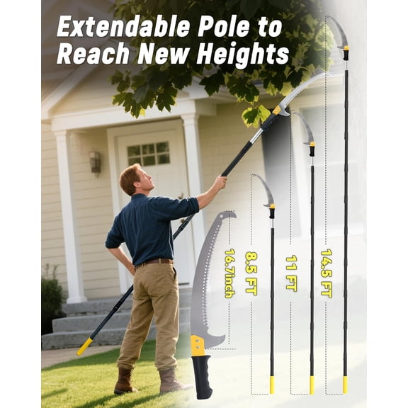 14.5FT Pole Saw with Adjustable Length for Tree Trimming, Lightweight Manual Pruning Saw with Mn Steel Blade, Long Extension  Cutter Pole Pruner for Yard, Garden,  & Forestry Use