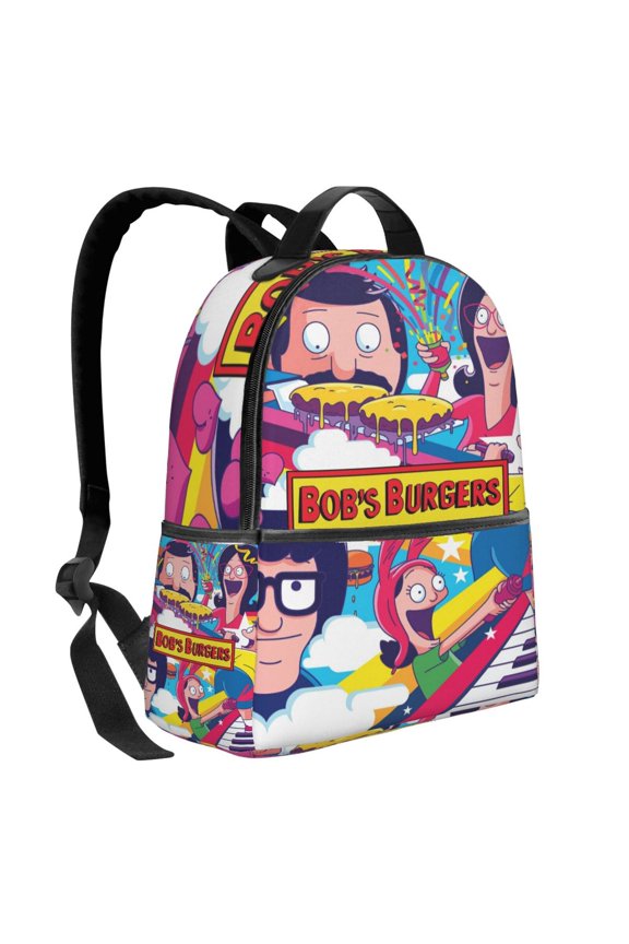 14.5In Cartoon Bob's Bur-Ger Backpack Cute Travel Bag Funny Lightweight Bookbag