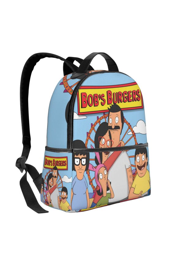 14.5In Cartoon Bob's Bur-Ger Backpack Cute Travel Bag Funny Lightweight Bookbag