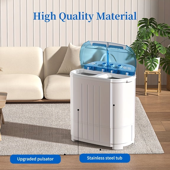 14.5Lbs Portable Washing Machine Twin Tub, Semi-Automatic Compact Washer & Spinner Combo (9.5Lbs Wash + 5Lbs Spin), Ideal For Apartment, Dorm, Rv, Camping, Travel