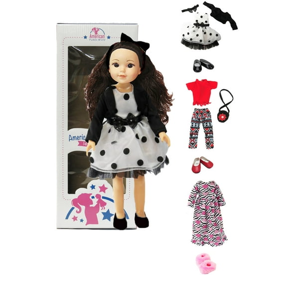 14.5in Doll Opal Brown Hair Brown Eyes Three Outfits and Box Included | American Fashion World