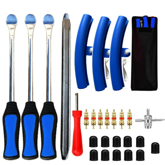 14.5inch Tire Spoons Motorcycle, Dirt Bike Tire Spoon Set, Professional Tire Changing Spoons Lever Iron Tool Kit with 3 Rim Protectors & Valve Core Set