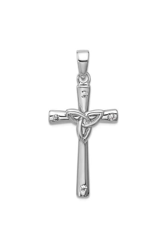 14.5mm 925 Sterling Silver Rhodium Plated Cubic Zirconia Polished Trinity Religious Faith Cross Pendant Necklace Pendant