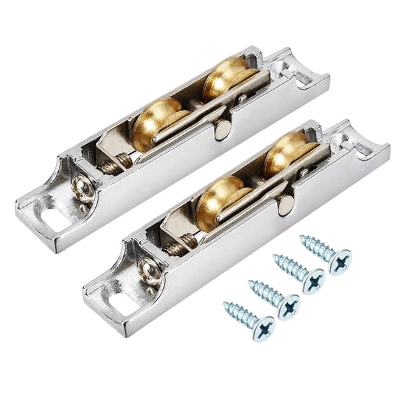 14.5mm Dia Brass Electroplating Double Wheel Sliding Door Window Pulley 2pcs
