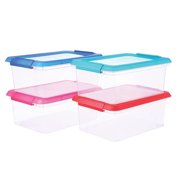 Simply Tidy 14.5qt. Clear Storage Bins with Lids - Plastic Organizer Containers with Colored Lids for Crafts, Files, Linens & Household Items, 6 Pack