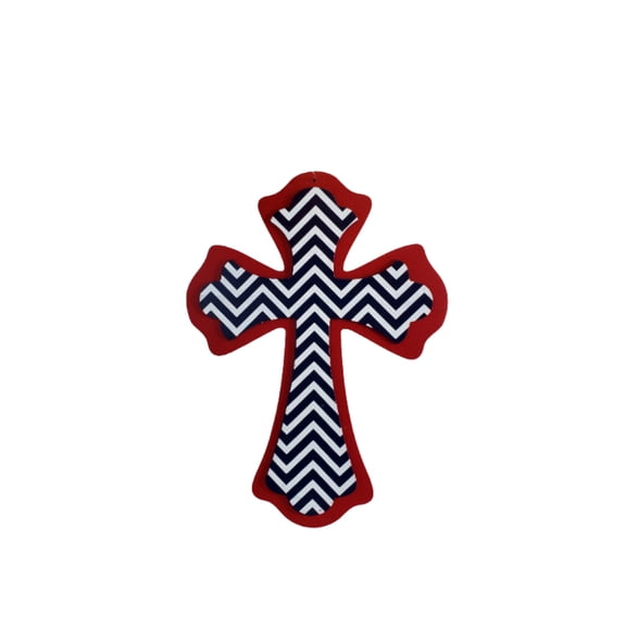 14.5"x10.625 MDF Chevron Cross Sign - Vibrant Red, Navy Blue, and White Design-AB237442