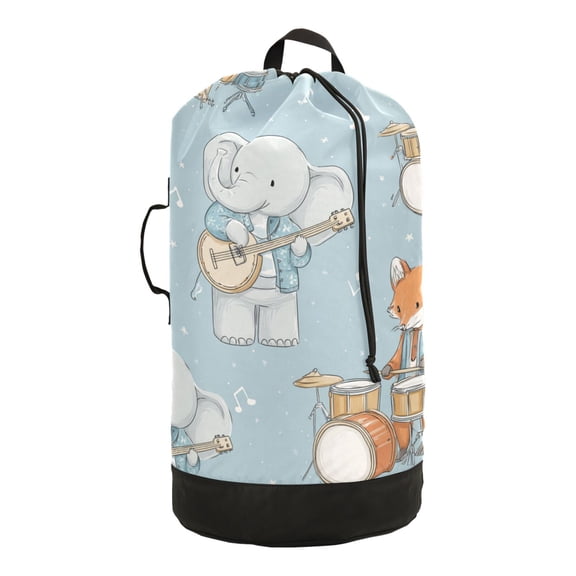 14.5x29.3in Laundry Backpack Bag with Drawstring & Adjustable Straps Heavy-Duty Wash Bag for Travel Storage Camping Animals Playing Musical Instruments