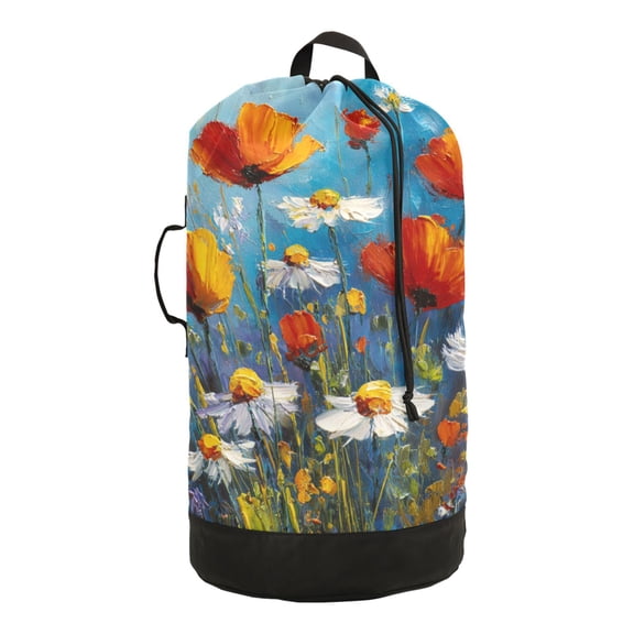 14.5x29.3in Laundry Backpack Bag with Drawstring & Adjustable Straps Heavy-Duty Wash Bag for Travel Storage Camping Abstract Floral