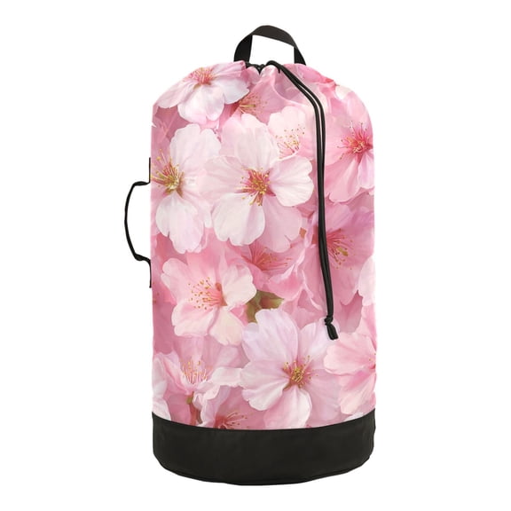 14.5x29.3in Laundry Backpack Bag with Drawstring & Adjustable Straps Heavy-Duty Wash Bag for Travel Storage Camping Cherry Blossoms Pattern