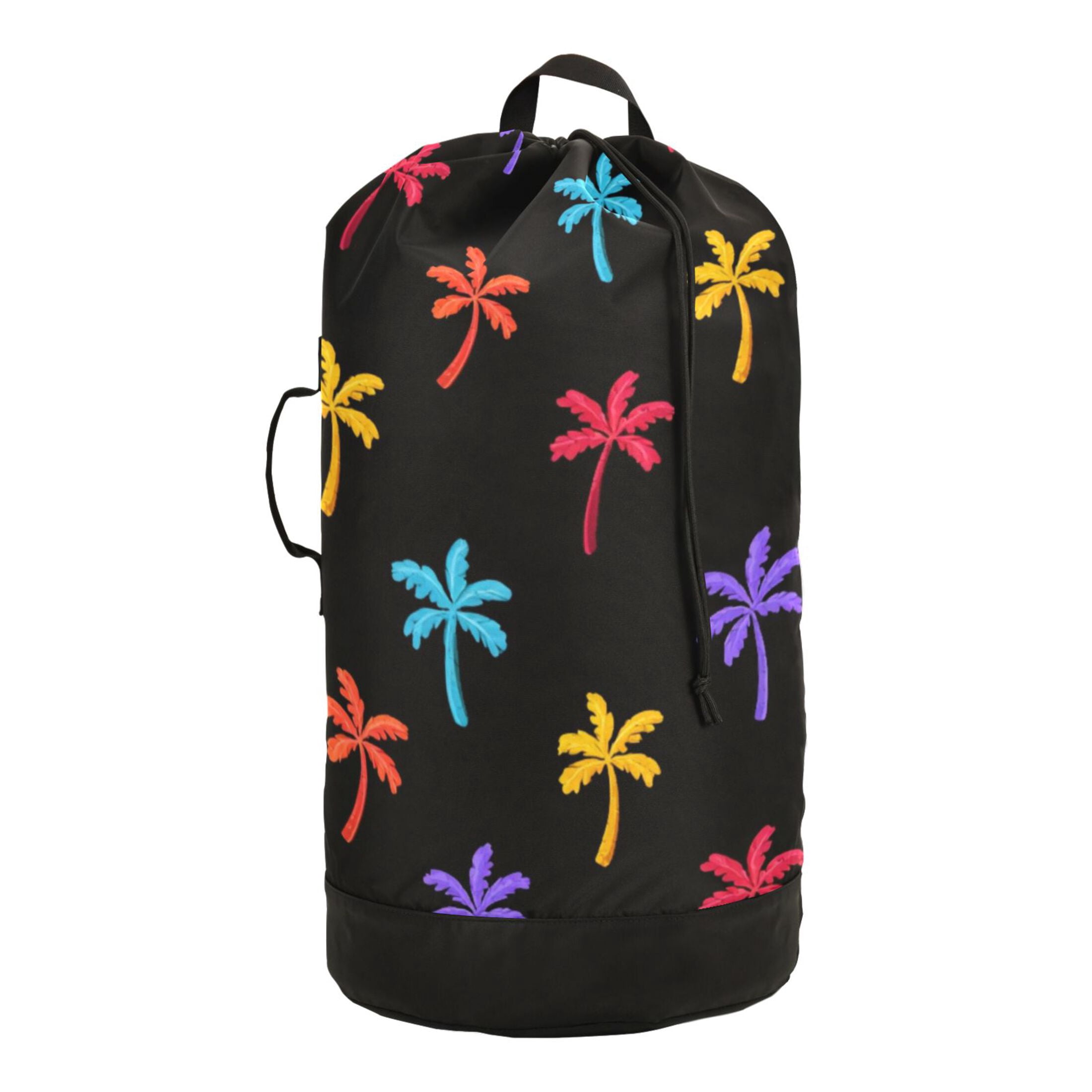 14.5x29.3in Laundry Backpack Bag with Drawstring & Adjustable Straps Heavy-Duty Wash Bag for Travel Storage Camping Colorful Palm Tree Icons