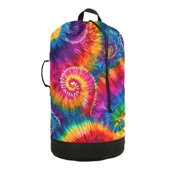 14.5x29.3in Laundry Backpack Bag with Drawstring & Adjustable Straps Heavy-Duty Wash Bag for Travel Storage Camping Colorful Tie-dye with Swirling