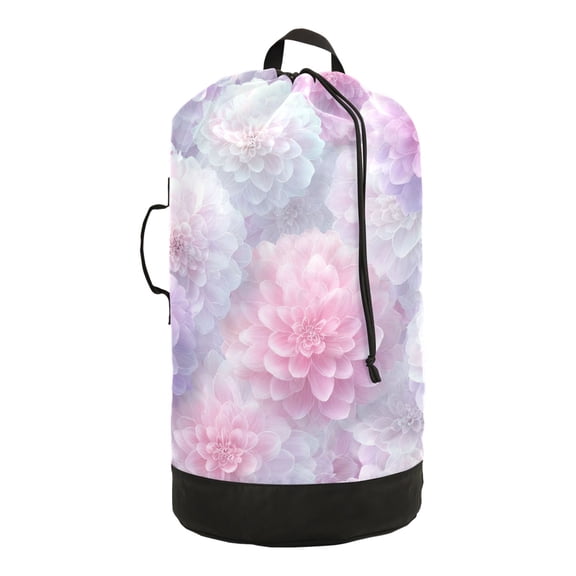 14.5x29.3in Laundry Backpack Bag with Drawstring & Adjustable Straps Heavy-Duty Wash Bag for Travel Storage Camping Cute Pastel Watercolor Floral