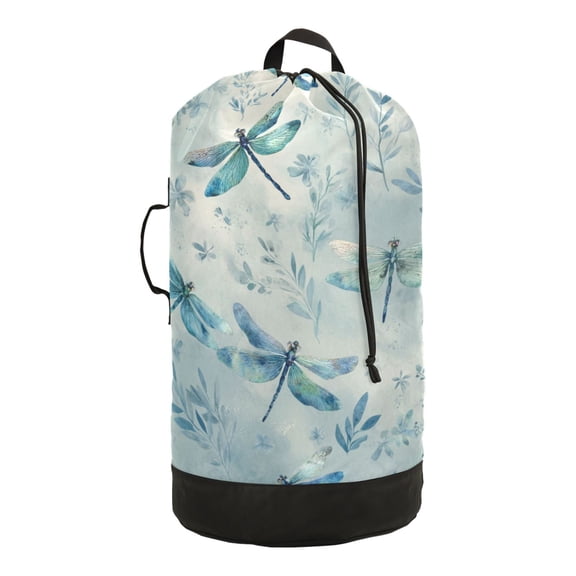 14.5x29.3in Laundry Backpack Bag with Drawstring & Adjustable Straps Heavy-Duty Wash Bag for Travel Storage Camping Delicate Dragonflies Pattern
