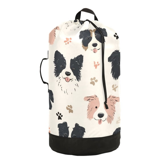 14.5x29.3in Laundry Backpack Bag with Drawstring & Adjustable Straps Heavy-Duty Wash Bag for Travel Storage Camping Dog Head and Paw Prints