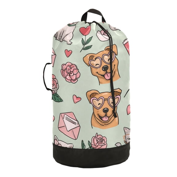 14.5x29.3in Laundry Backpack Bag with Drawstring & Adjustable Straps Heavy-Duty Wash Bag for Travel Storage Camping Dog and Letter Envelopes Pattern