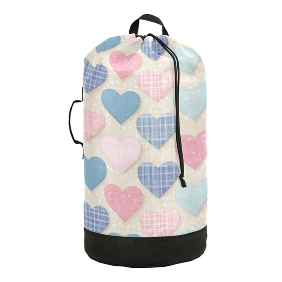 14.5x29.3in Laundry Backpack Bag with Drawstring & Adjustable Straps Heavy-Duty Wash Bag for Travel Storage Camping Gingham Heart-shaped Pattern