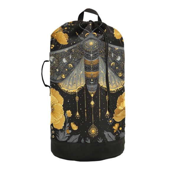 14.5x29.3in Laundry Backpack Bag with Drawstring & Adjustable Straps Heavy-Duty Wash Bag for Travel Storage Camping Mystical Moth Pattern