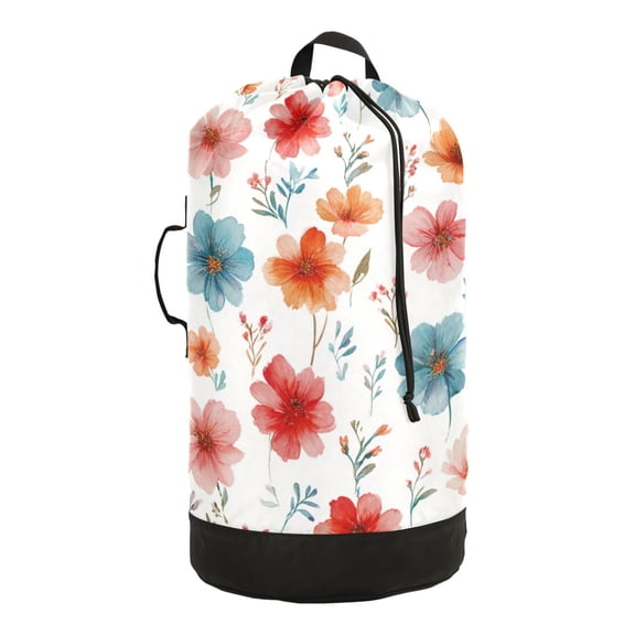 14.5x29.3in Laundry Backpack Bag with Drawstring & Adjustable Straps Heavy-Duty Wash Bag for Travel Storage Camping Pastel Watercolor Floral Pattern