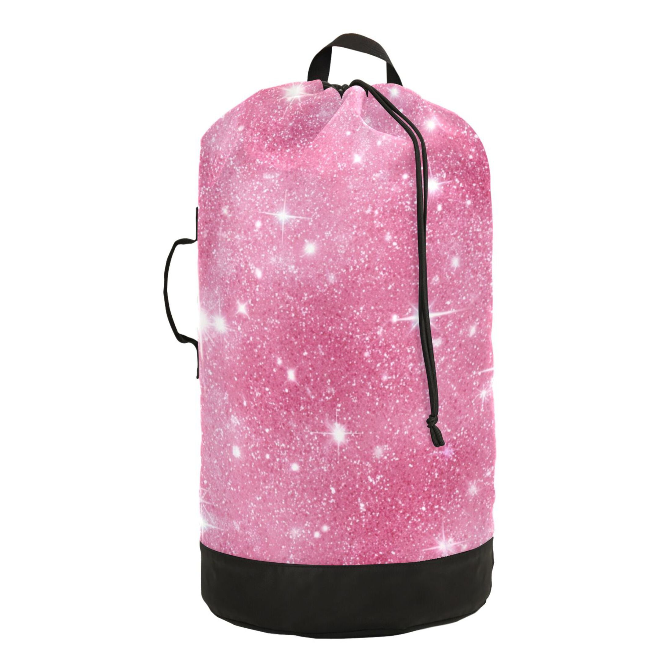 14.5x29.3in Laundry Backpack Bag with Drawstring & Adjustable Straps Heavy-Duty Wash Bag for Travel Storage Camping Pink Glitter Background