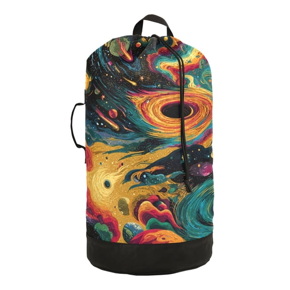 14.5x29.3in Laundry Backpack Bag with Drawstring & Adjustable Straps Heavy-Duty Wash Bag for Travel Storage Camping Swirling Galaxy