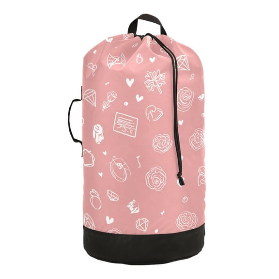 14.5x29.3in Laundry Backpack Bag with Drawstring & Adjustable Straps Heavy-Duty Wash Bag for Travel Storage Camping Valentine's Day Symbol Pattern
