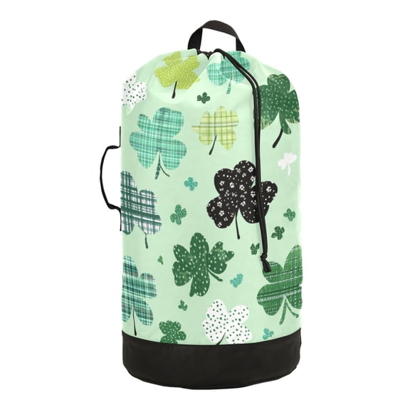 14.5x29.3in Laundry Backpack Bag with Drawstring & Adjustable Straps Heavy-Duty Wash Bag for Travel Storage Camping Various Patterns Shamrocks