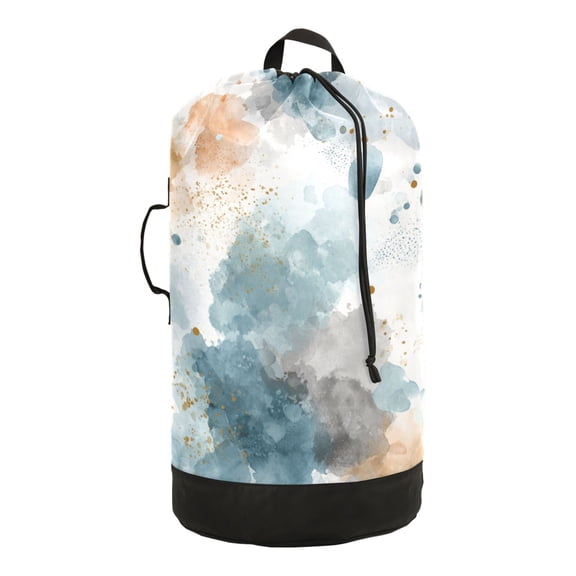 14.5x29.3in Laundry Backpack Bag with Drawstring & Adjustable Straps Heavy-Duty Wash Bag for Travel Storage Camping Watercolor Ink Splashes Pattern