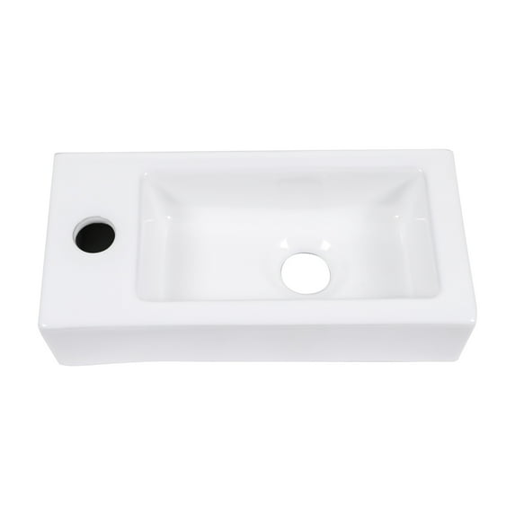 14.5x7 Inch Porcelain White Bathroom Ceramic Sink Rectangular Wall Mount Small Sink, Left Pre-Drilled Faucet Hole