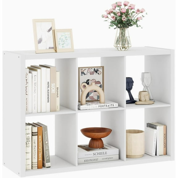 14.6 * 43.8 * 30.7 inches White 2x3 Cube Storage Organizer, 6 Cube White Cubby Storage Organizer, Wooden Storage Cubes Closet Organizer for Bedroom, Bathroom, Office