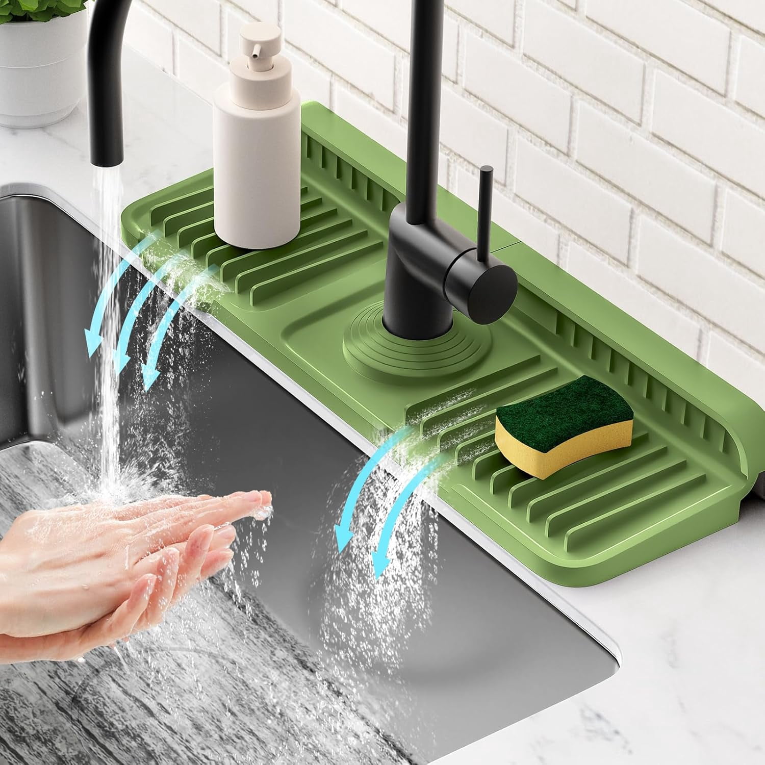 14.6 Inch Kitchen Sink Faucet Mat Splash Guard with 7° Slope for Quick ...