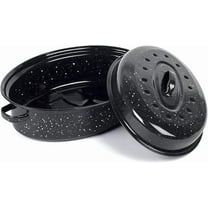 14.6 Inch Roasting Pan with Lid - Covered Oval Roaster - Enamel Carbon Steel Roaster Pot - Excellent Heat Distribution and Non-sticky - for Turkey Chicken Meat & Vegetables -Birthday and Holiday gift