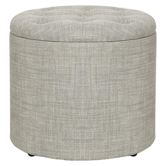 14.6" Ottoman with Storage Fabric Round Button Tufted Footstool for Living Room Bedroom (Linen Grey)