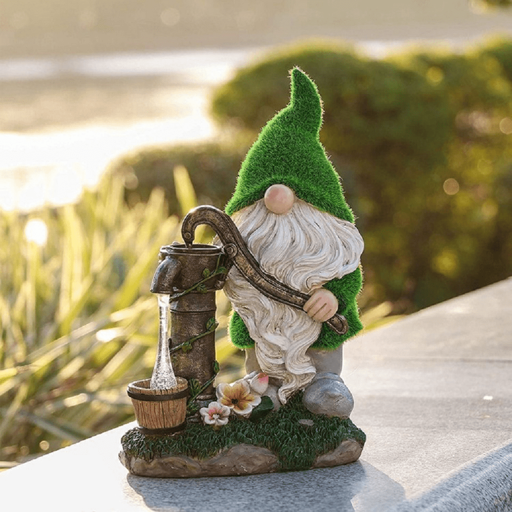 14.6″ Resin Garden Gnomes Decor with Solar Lights, Fathers Gifts, Green ...