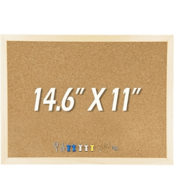14.6 inches x 11 inches Frame Cork Board for Bulletin Board, Home Dr, Office, School, Message Board and Include Installation kit, Push pins.