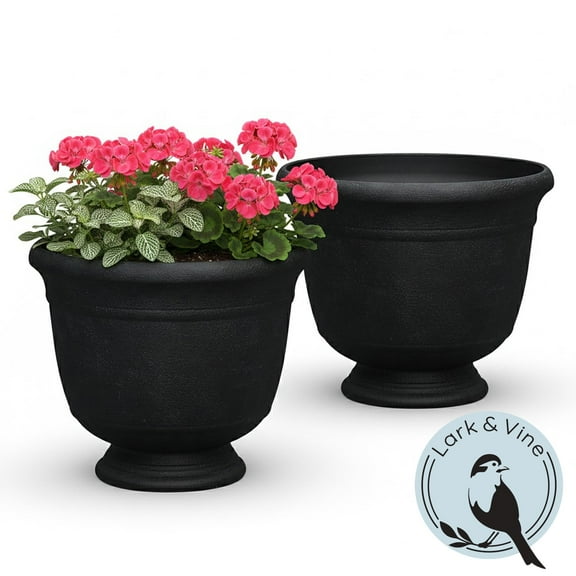Lark & Vine 14.6" x 14.6" x 12.2" Black Resin Concrete Urn Set of 2