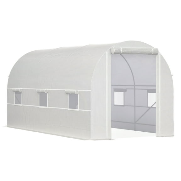 14.6' x 6.6' x 6.6' Walk-In Tunnel Greenhouse, Large Garden Hot House Kit with 6 Roll-up Windows & Roll Up Door, Steel Frame, White