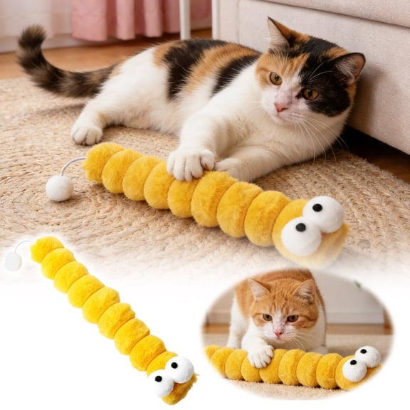 14.6In Interactive Crinkle Sound Caterpillar Cat Kick Stick - Soft Durable Segmented Plush Teaser With Cartoon Eyes For Indoor Pet Play And Exercise(Orange-Style B)