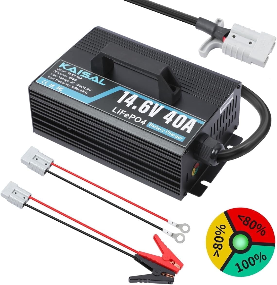 14.6V 40A Lithium Battery Charger LiFePO4 Battery Charger for 12.8V LiFePO4 Lithium Deep Cycle Rechargeable Batteries