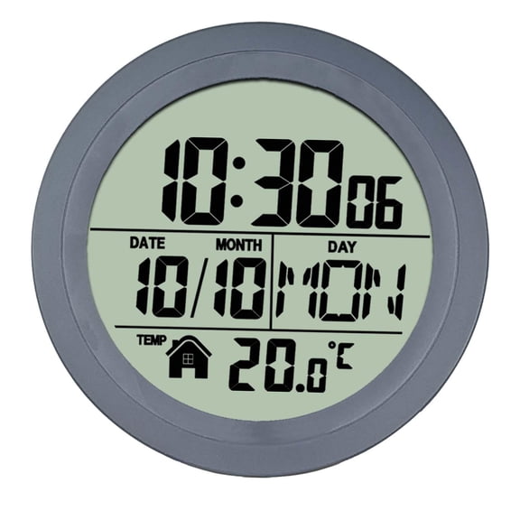 14.6cm Digital Bathroom Wall Clock with Suction Cup Water Resistant Durable LCD Screen for Shower Glass or Kitchen Window Grey PP Frame