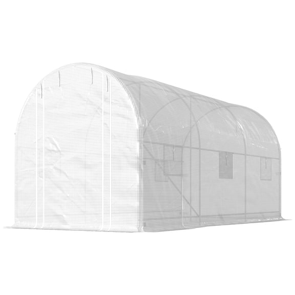 14.6x6.5x6.6ft Hoop House Greenhouse, Support Rods, Zippered Mesh Door, White