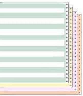 14 7/8" X 11" 15# 1/2" Green Bar 4Part Carbon Interleaf Continuous Computer Paper, 750 Sheets