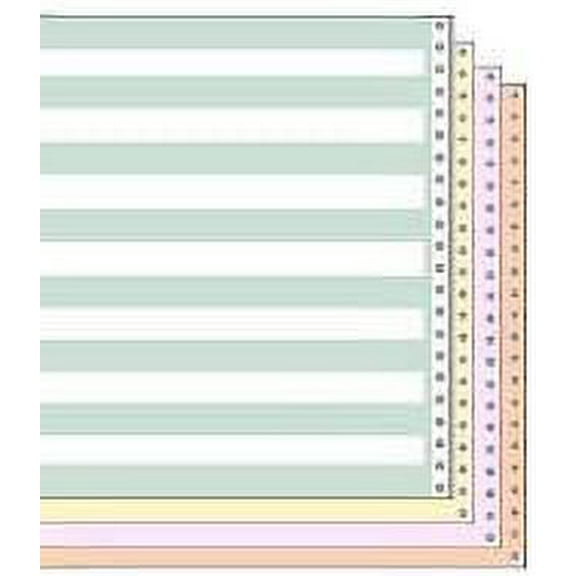14 7/8" X 11" 15# 1/2" Green Bar 4Part Carbon Interleaf Continuous Computer Paper, 750 Sheets