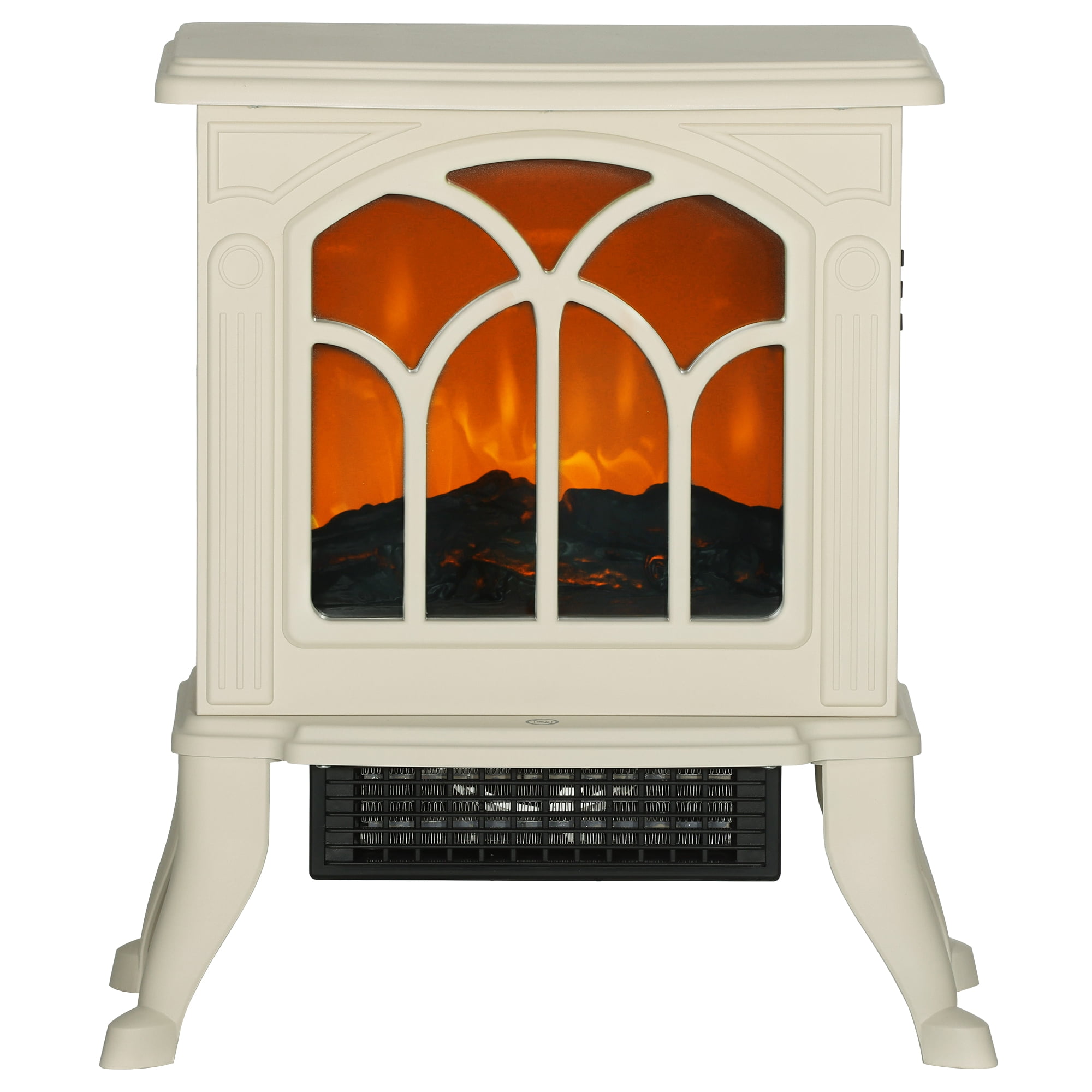 14.75" Freestanding Electric Fireplace, Beige 750W/1500W 161-215 sq.ft, Tempered Glass Overheat Protection Independent Flame Effect
