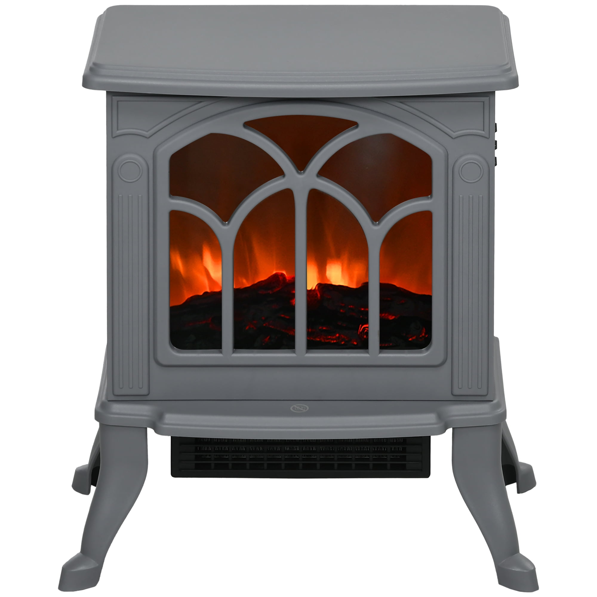 14.75" Freestanding Electric Fireplace, Gray 750W/1500W 161-215 sq.ft, Tempered Glass Overheat Protection Independent Flame Effect