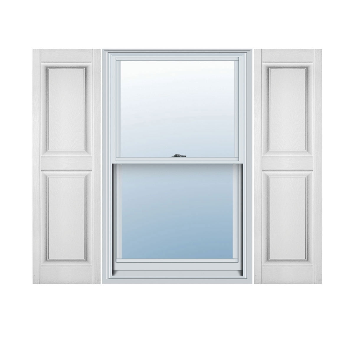 White Raised Panel Vinyl Decorative Shutters, 14.75 x 31 inches