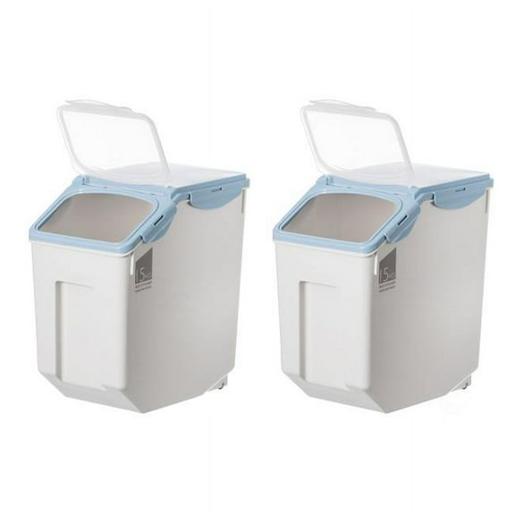 14.75 x 8.75 x 13 in. Plastic Storage Food Holder Containers with a Measuring Cup & Wheels, White - Large - Rectangle - Set of 2