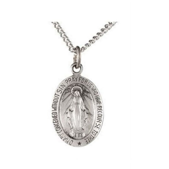14.75x11mm Miraculous Medal in Sterling Silver Necklace with 18-inch Chain