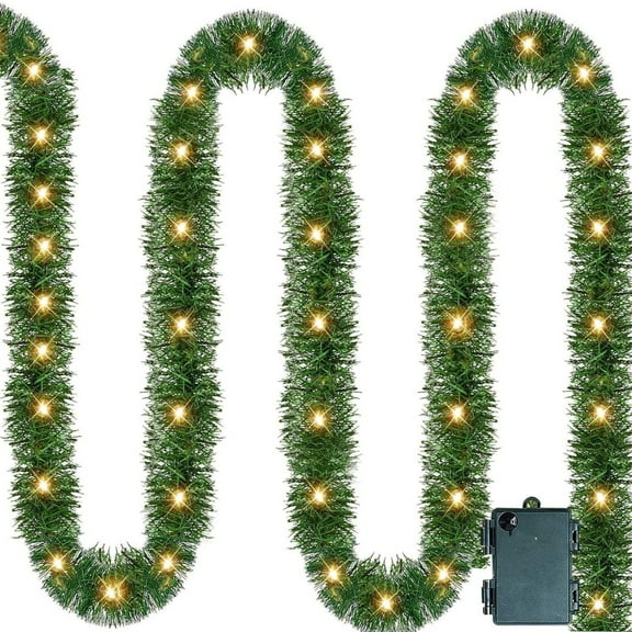 14.76ft Lighted Christmas Garland with Led String Lights, Pre-lit Long Artificial Greenery Garlands For Indoor Holiday Door Home Stairs,B