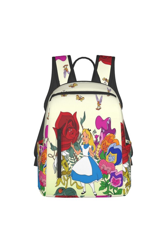 14.7in Alice in Wonden-Lan Backpack Cute Cartoon Lightweight Backpacks Portable Outdoor Travel