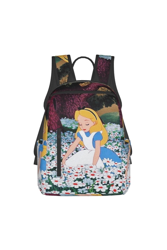 14.7in Alice in Wonden-Lan Backpack Cute Cartoon Lightweight Backpacks Portable Outdoor Laptop Bag